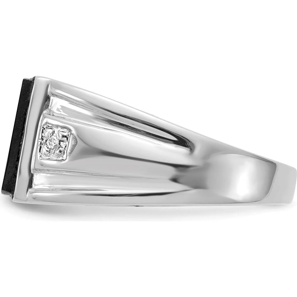 14K White Gold Men's Ring with Cushion Onyx and Round Diamonds - 0.008 Carat Diamond Weight - Size 10 by Monteluci Fine Jewelry - Image 3
