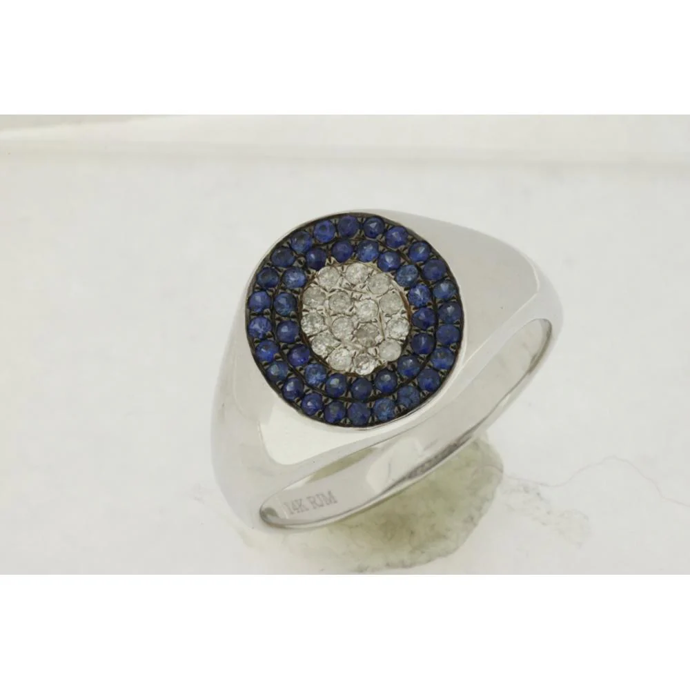 14K White Gold Men's Sapphire & Diamond Ring - 0.67 Carats Total Sapphire and Diamond Weight - Royal Jewelry