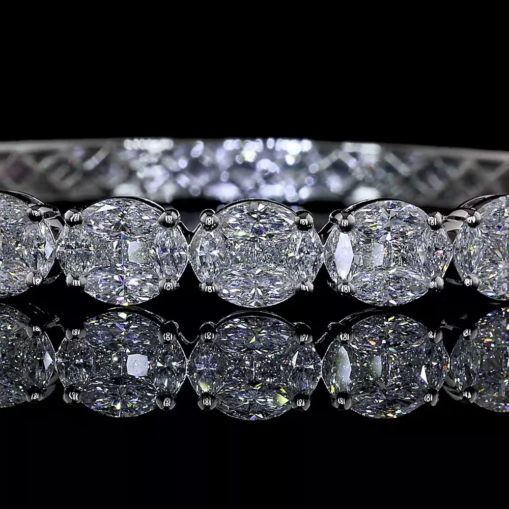 14K White Gold Mixed Shape Bangle Bracelet with Marquise, Princess, and Round Lab Diamonds - 3.66 Carats Total Diamond Weight - Covaloro Fine Jewelry - Image 2