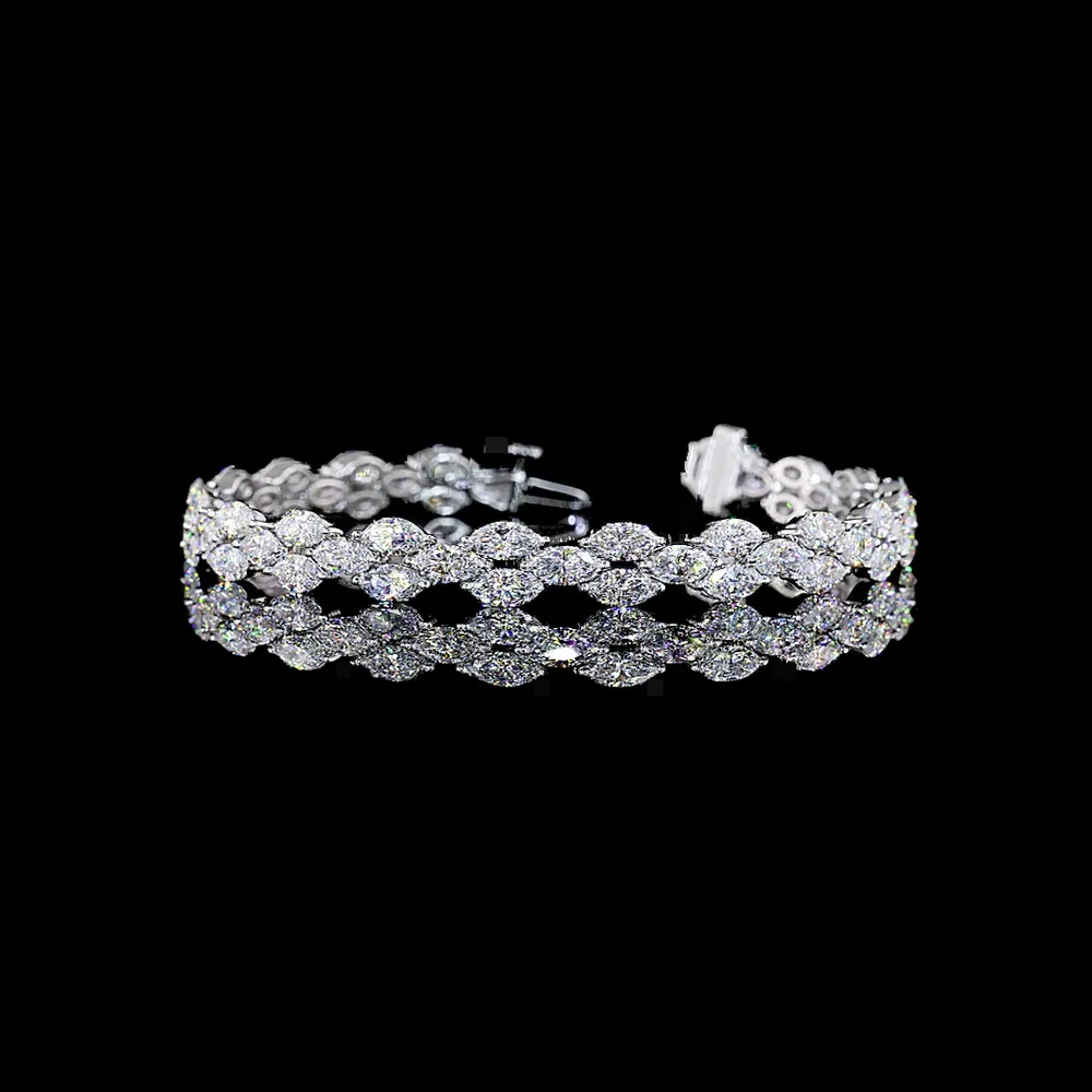 14K White Gold Mixed Shape Bracelet with East-West Marquise and Brilliant Cut Lab Diamonds - 11.55 Carat Total Diamond Weight - Covaloro Fine Jewelry