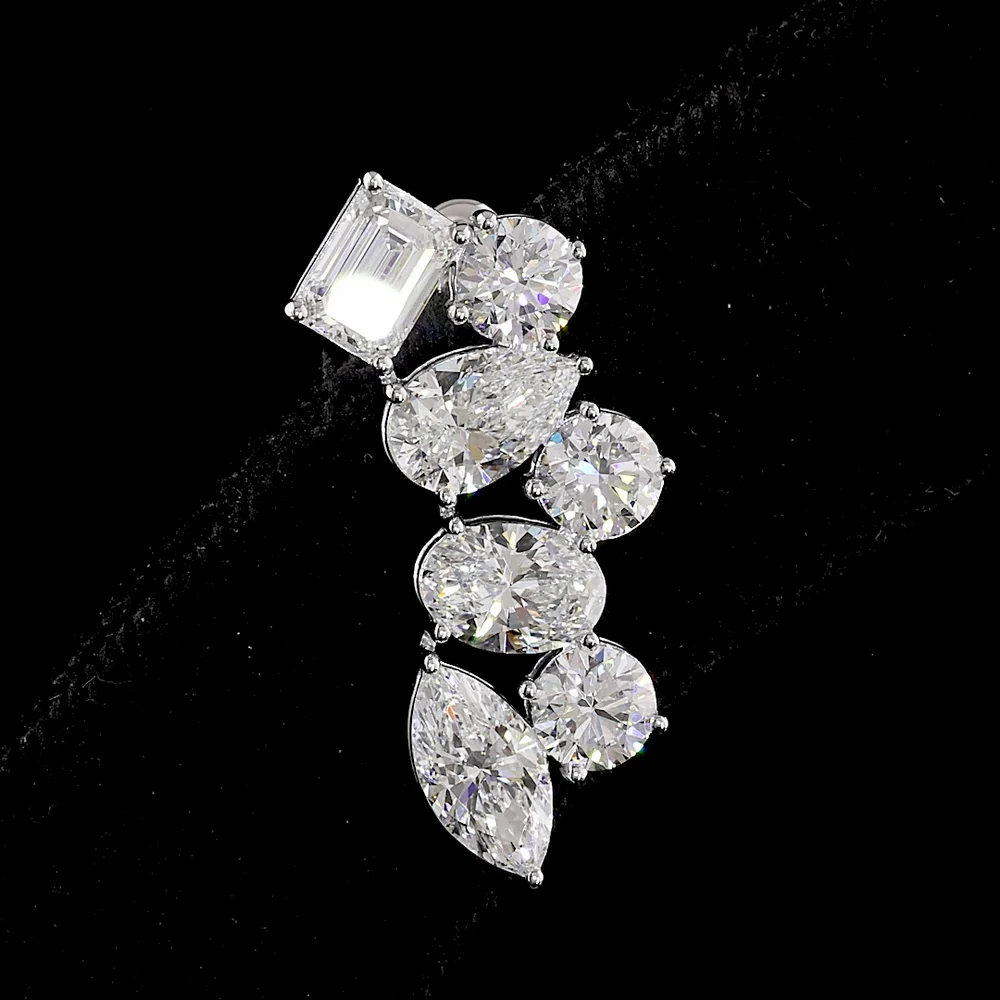14K White Gold Mixed Shape Crawler Earrings with Emerald, Pear, Oval, Marquise & Brilliant Cut Lab Diamonds - 5.98 Carats Total Diamond Weight - Covaloro Fine Jewelry - Image 2