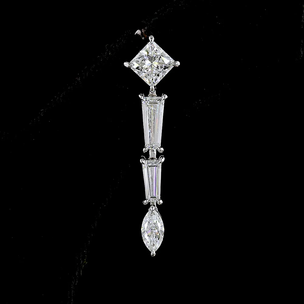 14K White Gold Mixed Shape Dangle Earrings with Princess, Tapered Baguette, and Marquise Lab Diamonds - 4.66 Total Carat Weight - Covaloro Fine Jewelry - Image 2