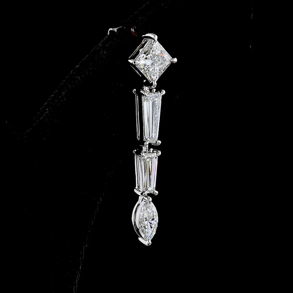 14K White Gold Mixed Shape Dangle Earrings with Princess, Tapered Baguette, and Marquise Lab Diamonds - 4.66 Total Carat Weight - Covaloro Fine Jewelry - Image 4