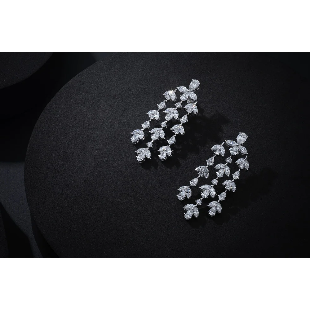 14K White Gold Mixed Shape Diamond Chandelier Earrings - Pear, Marquise, and Round Lab Grown Diamonds - 15.30 Carat Total Diamond Weight - Covaloro Fine Jewelry - Image 2