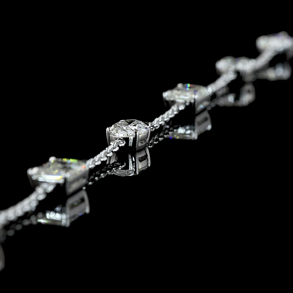 14K White Gold Mixed Shape Diamond Station Bracelet with Oval, Emerald, Pear, and Round Lab Diamonds - 3.09 Carats Total Diamond Weight - Covaloro Fine Jewelry - Image 3