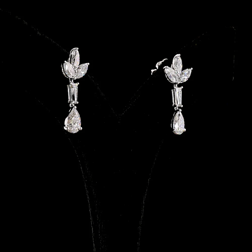 14K White Gold Mixed Shape Drop Earrings with Marquise, Tapered Baguette, and Pear Lab Diamonds - 3.00 Carats Total Diamond Weight - Covaloro Fine Jewelry - Image 3