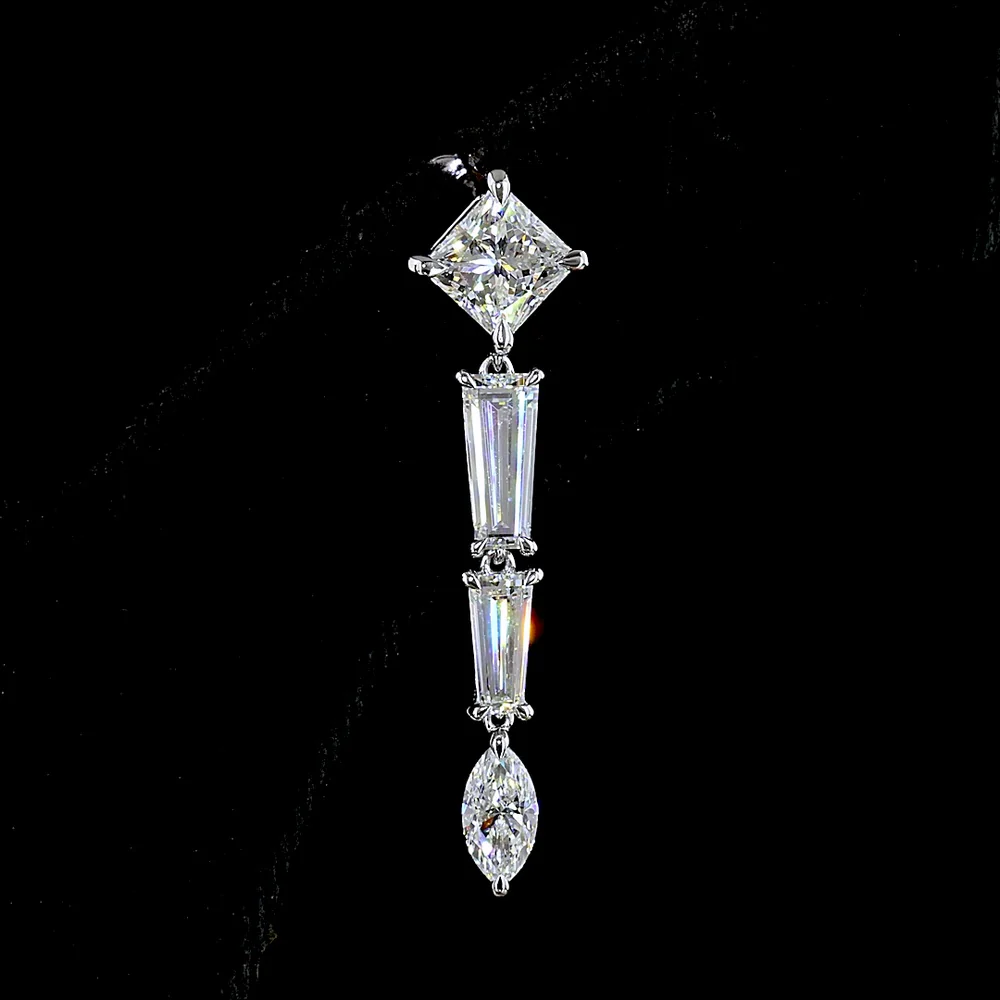 14K White Gold Mixed Shape Drop Earrings with Princess, Baguette, and Marquise Cut Lab Diamonds - 4.60 Carats Total Diamond Weight - Covaloro Fine Jewelry - Image 2