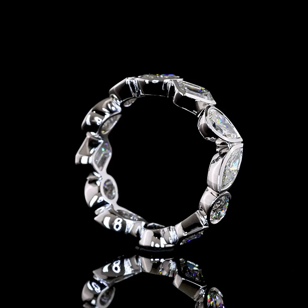 14K White Gold Mixed Shape Eternity Band with Bezel Set Pear, Emerald, and Oval Lab Diamonds - 3.50 Carats Total Diamond Weight - Covaloro Fine Jewelry - Image 3