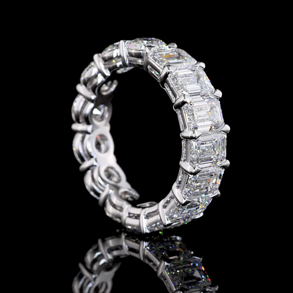 14K White Gold Mixed Shape Eternity Band with Emerald and Brilliant Cut Lab Diamonds - 8.20 Carats Total Diamond Weight - Covaloro Fine Jewelry - Image 3