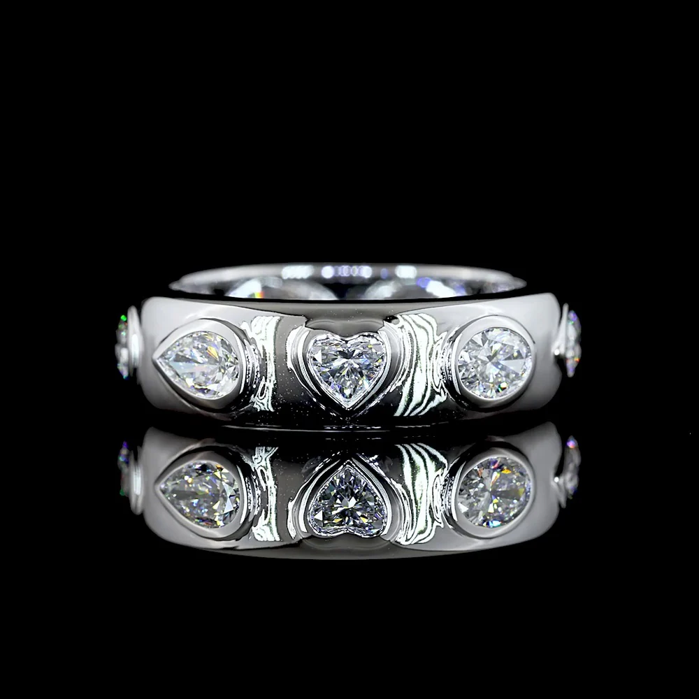 14K White Gold Mixed Shape Eternity Band with Flush Set Oval, Heart, and Pear Lab Diamonds - 1.68 Carats Total Diamond Weight - Covaloro Fine Jewelry