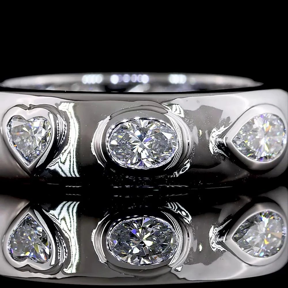 14K White Gold Mixed Shape Eternity Band with Flush Set Oval, Heart, and Pear Lab Diamonds - 1.68 Carats Total Diamond Weight - Covaloro Fine Jewelry - Image 2