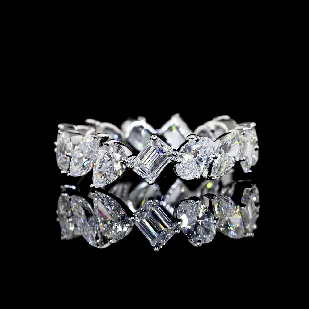 14K White Gold Mixed Shape Eternity Band with Oval, Pear, Marquise, and Emerald Cut Lab Diamonds - 2.96 Carats Total Diamond Weight - Covaloro Fine Jewelry