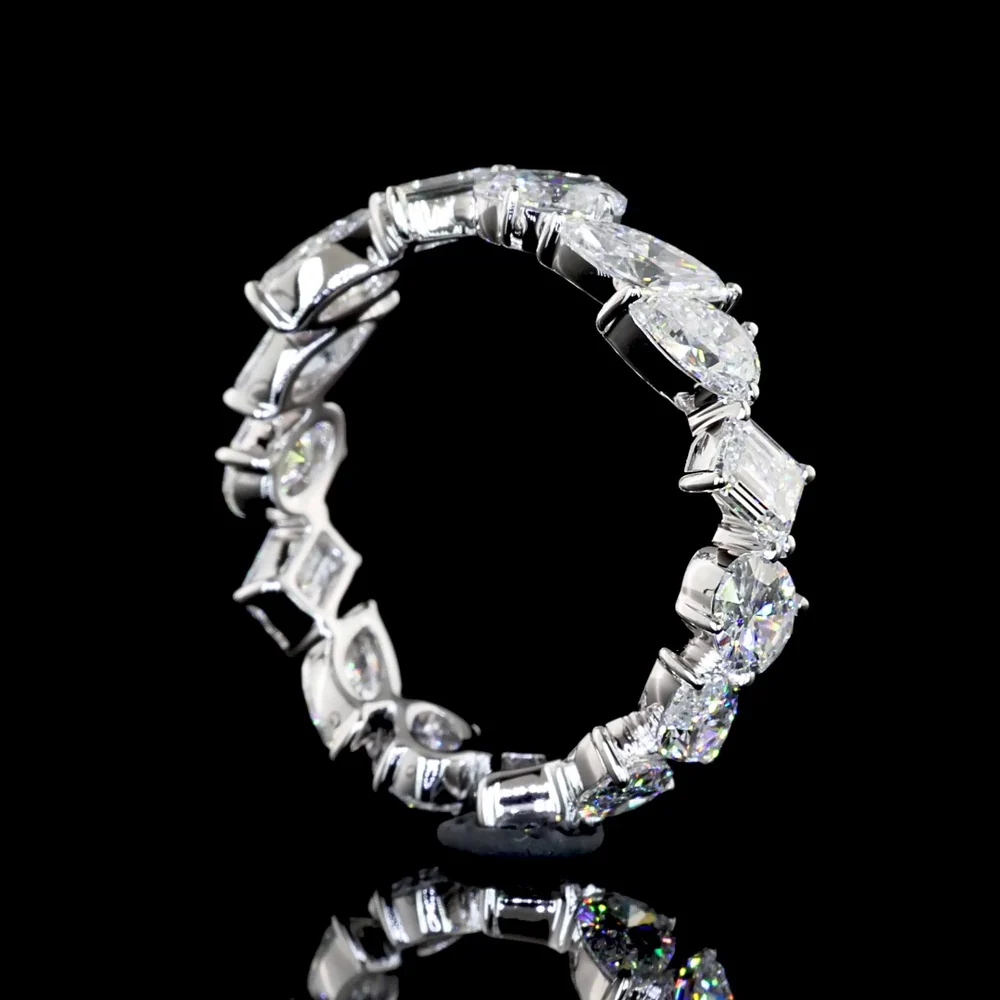 14K White Gold Mixed Shape Eternity Band with Oval, Pear, Marquise, and Emerald Cut Lab Diamonds - 2.96 Carats Total Diamond Weight - Covaloro Fine Jewelry - Image 2