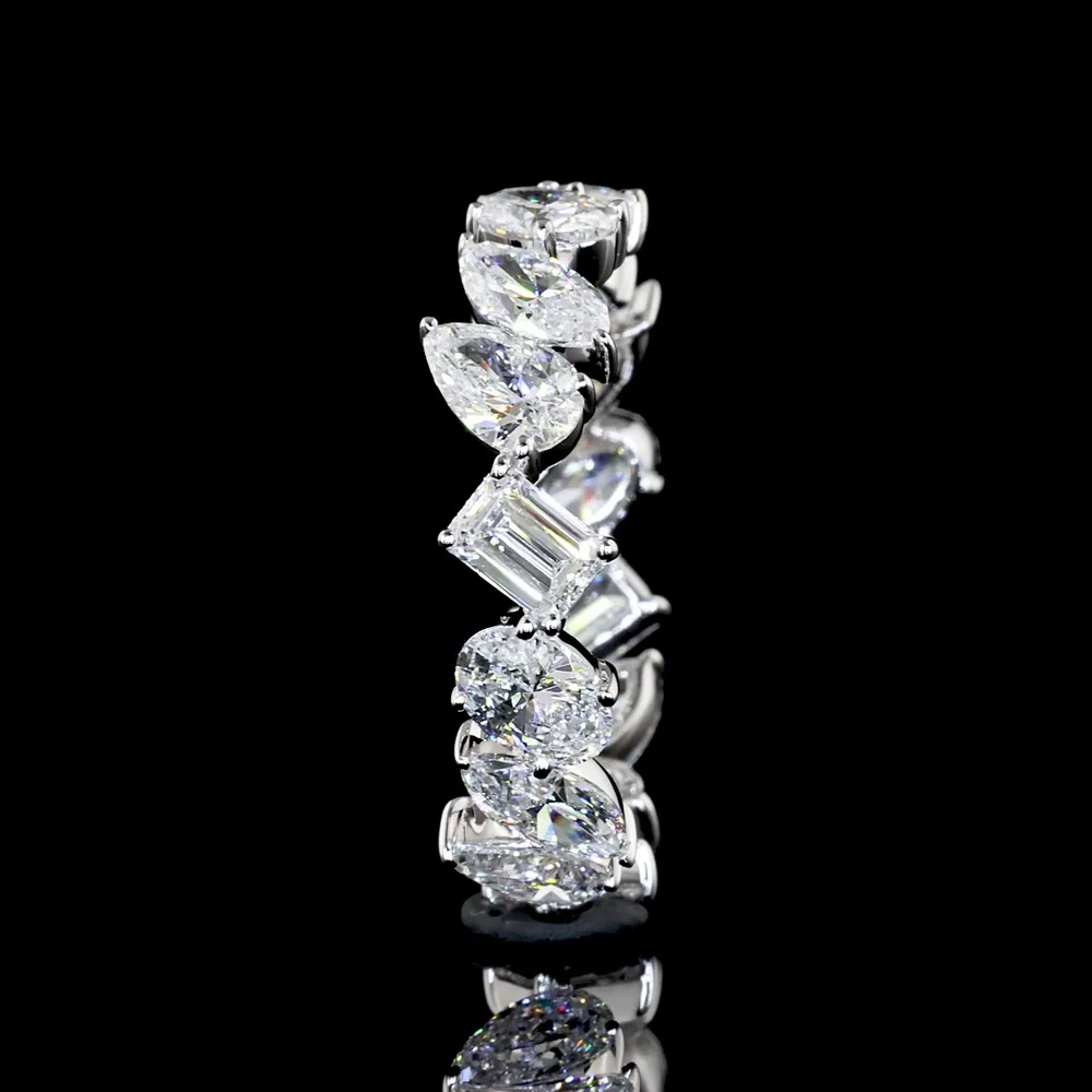 14K White Gold Mixed Shape Eternity Band with Oval, Pear, Marquise, and Emerald Cut Lab Diamonds - 2.96 Carats Total Diamond Weight - Covaloro Fine Jewelry - Image 4