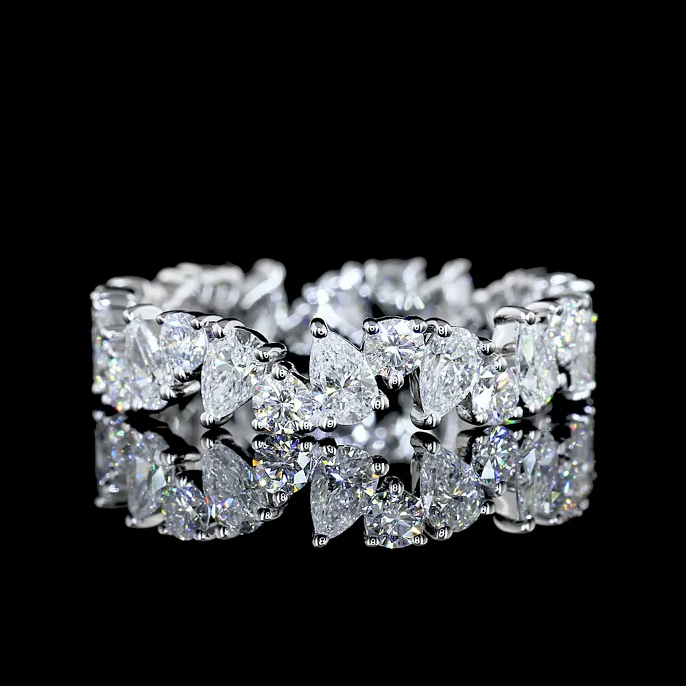 14K White Gold Mixed Shape Eternity Band with Pear and Round Lab-Grown Diamonds - 2.13 Carats Total Diamond Weight - Covaloro Fine Jewelry