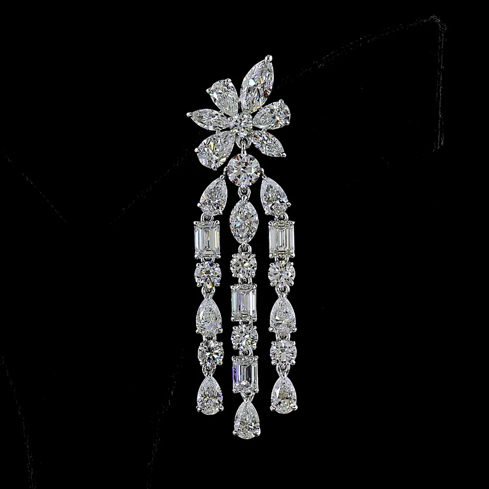 14K White Gold Mixed Shape Hanging Chandelier Earrings with Marquise, Pear, Emerald, and Round Lab Diamonds - 12.74 Carats Total Diamond Weight - Covaloro Fine Jewelry - Image 2