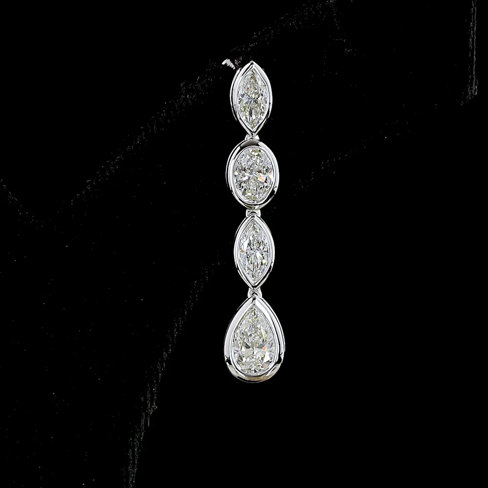14K White Gold Mixed-Shape Hanging Drop Earrings with Bezel Set Lab Diamonds - 3.32 Carats Total Diamond Weight - Covaloro Fine Jewelry - Image 2