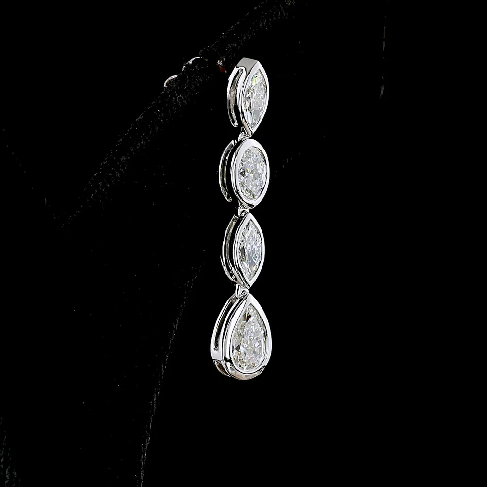 14K White Gold Mixed-Shape Hanging Drop Earrings with Bezel Set Lab Diamonds - 3.32 Carats Total Diamond Weight - Covaloro Fine Jewelry - Image 4