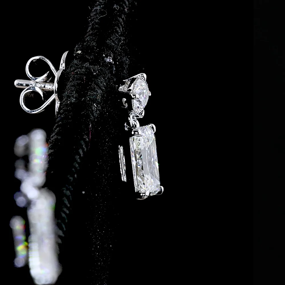 14K White Gold Mixed Shape Hanging Earrings with Brilliant Round and Radiant Cut Lab Diamonds - 1.72 Carat Total Diamond Weight - Covaloro Fine Jewelry - Image 3