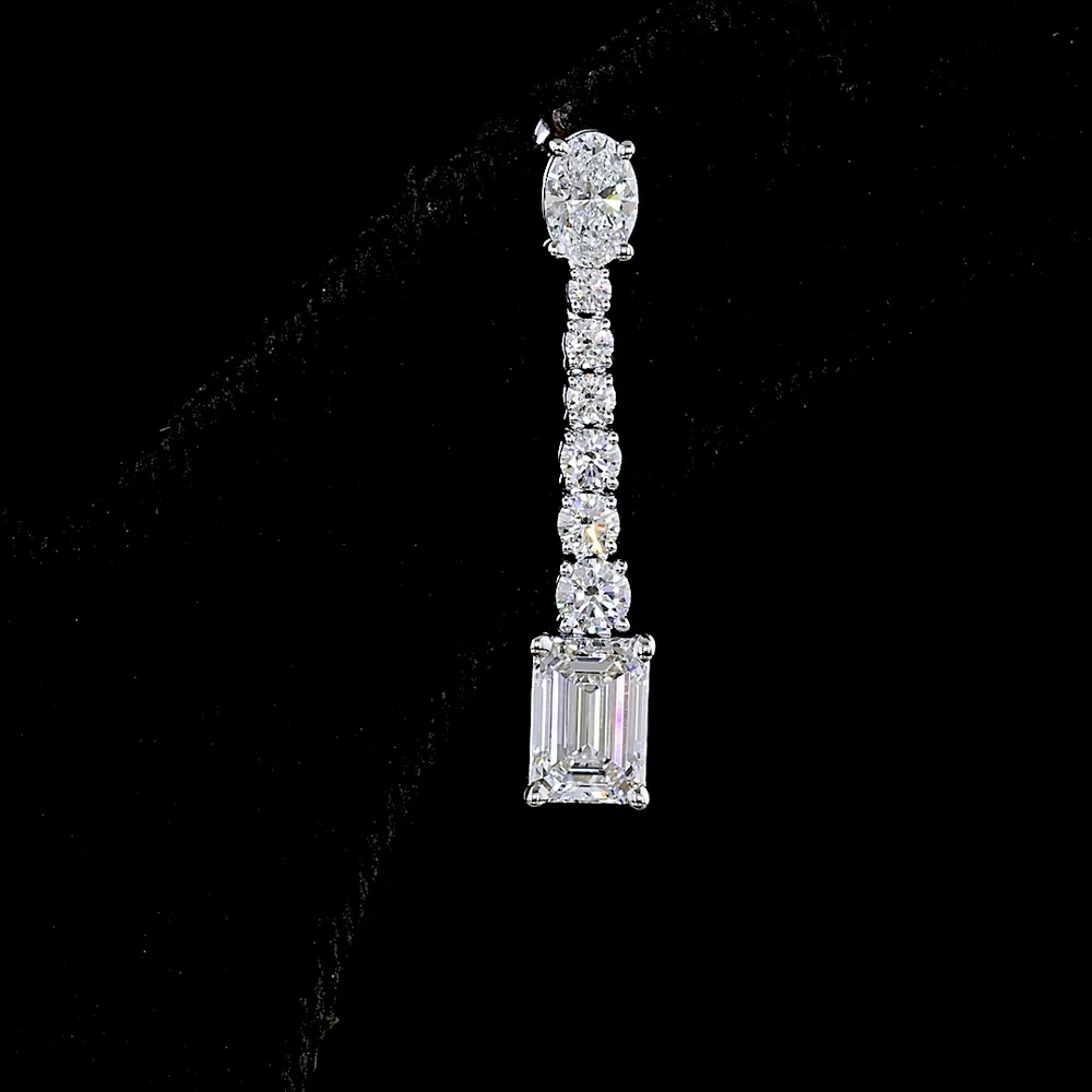 14K White Gold Mixed Shape Hanging Earrings with Oval, Round, and Emerald Cut Lab Diamonds - 3.10 Carats Total Diamond Weight - Covaloro Fine Jewelry - Image 2