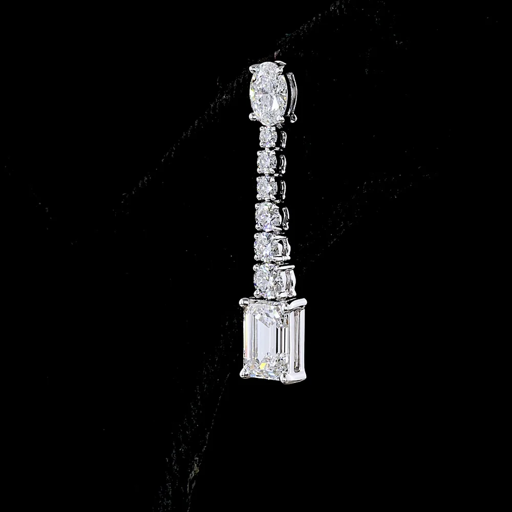 14K White Gold Mixed Shape Hanging Earrings with Oval, Round, and Emerald Cut Lab Diamonds - 3.10 Carats Total Diamond Weight - Covaloro Fine Jewelry - Image 4