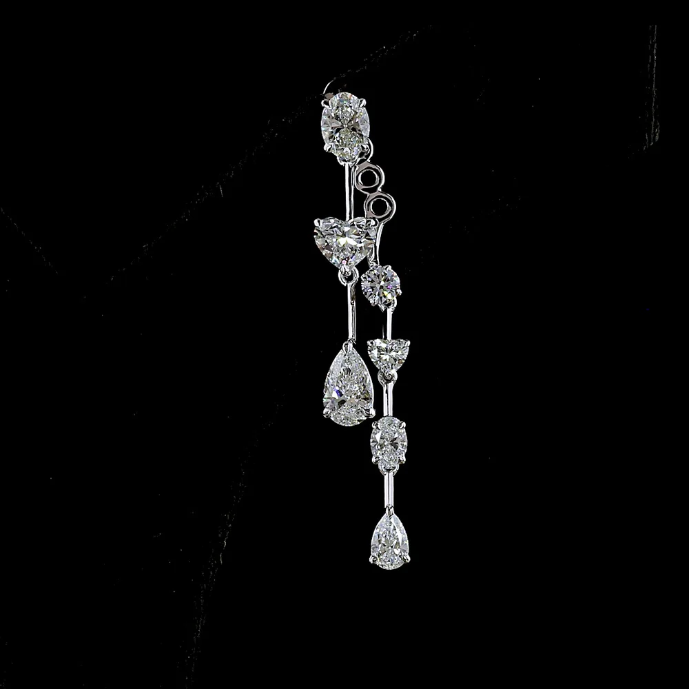14K White Gold Mixed Shape Hanging Earrings with Pear and Heart Cut Lab Diamonds - 3.45 Carats Total Diamond Weight - Covaloro Fine Jewelry - Image 2