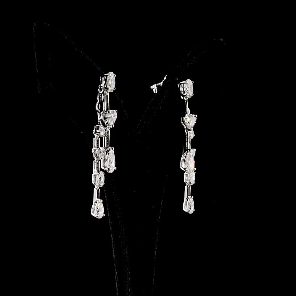 14K White Gold Mixed Shape Hanging Earrings with Pear and Heart Cut Lab Diamonds - 3.45 Carats Total Diamond Weight - Covaloro Fine Jewelry - Image 3