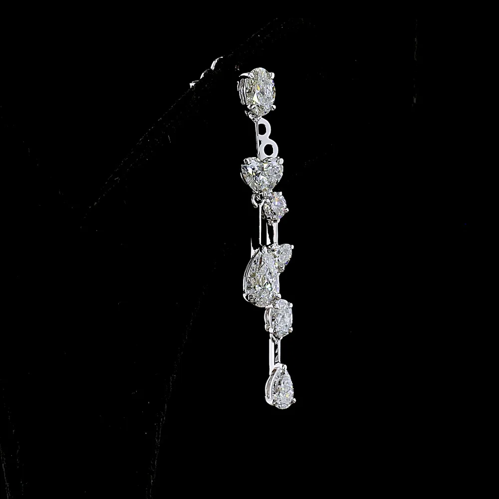 14K White Gold Mixed Shape Hanging Earrings with Pear and Heart Cut Lab Diamonds - 3.45 Carats Total Diamond Weight - Covaloro Fine Jewelry - Image 4