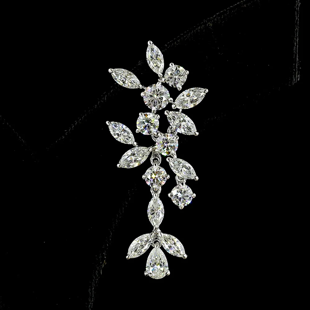 14K White Gold Mixed Shape Hanging Earrings with Pear, Marquise, and Round Lab Diamonds - 8.16 Carats Total Diamond Weight (E-F Color, VS Clarity) - Covaloro Fine Jewelry - Image 2