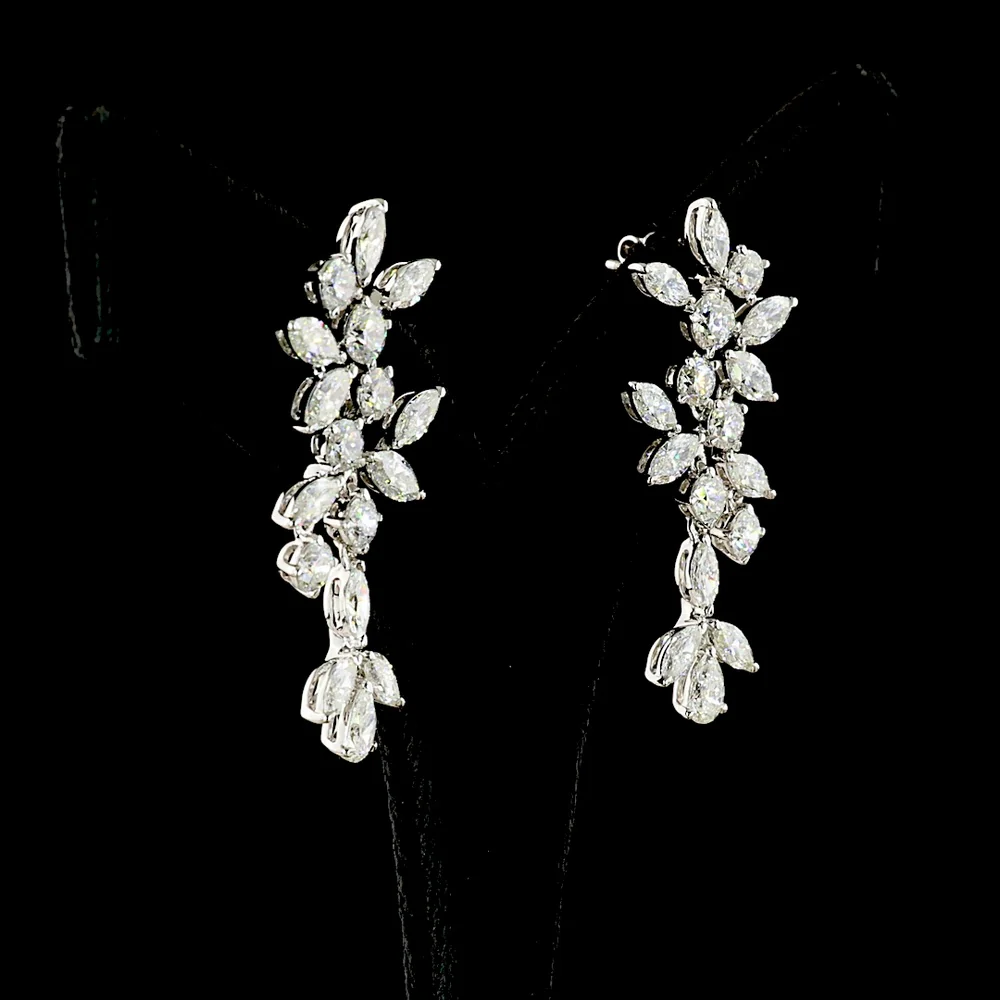 14K White Gold Mixed Shape Hanging Earrings with Pear, Marquise, and Round Lab Diamonds - 8.16 Carats Total Diamond Weight (E-F Color, VS Clarity) - Covaloro Fine Jewelry - Image 3
