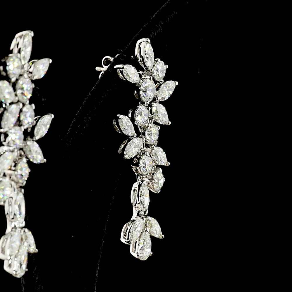 14K White Gold Mixed Shape Hanging Earrings with Pear, Marquise, and Round Lab Diamonds - 8.16 Carats Total Diamond Weight (E-F Color, VS Clarity) - Covaloro Fine Jewelry - Image 4