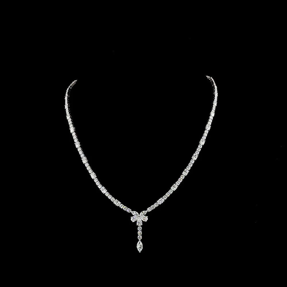 14K White Gold Mixed Shape Lariat Necklace with Marquise and Brilliant Cut Lab Diamonds - 13.91 Carat Total Diamond Weight - Covaloro Fine Jewelry