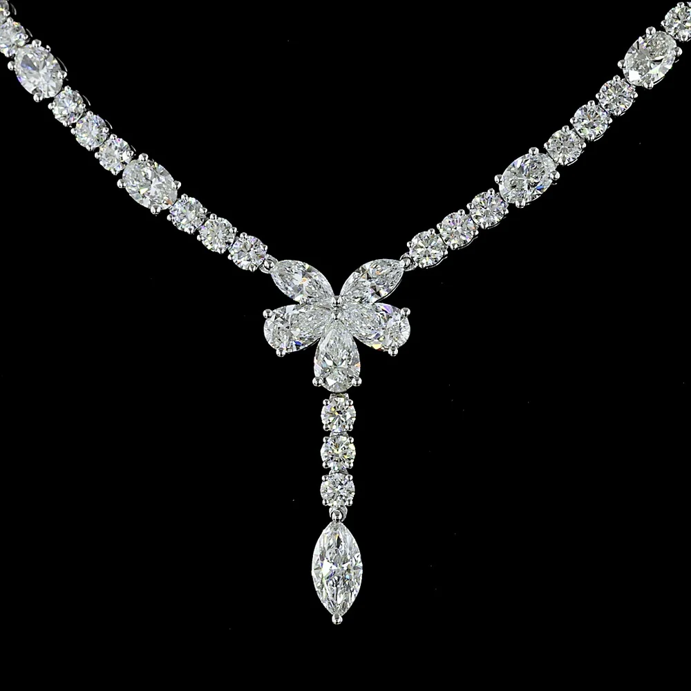 14K White Gold Mixed Shape Lariat Necklace with Marquise and Brilliant Cut Lab Diamonds - 13.91 Carat Total Diamond Weight - Covaloro Fine Jewelry - Image 2