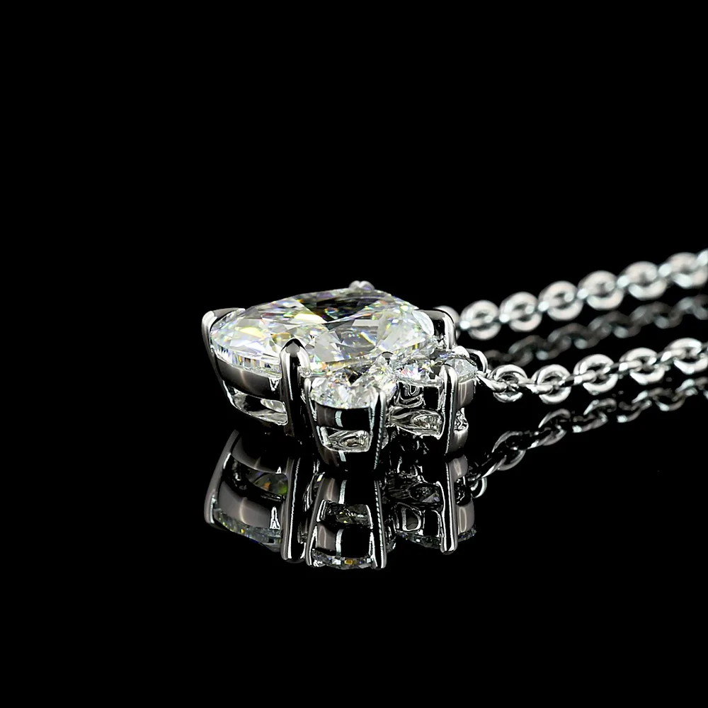 14K White Gold Mixed Shape Pendant with 1.90 Carat Cushion Cut Lab Diamond and Accent Pear & Round Lab Diamonds - 2.18 Carat Total Weight - Covaloro Fine Jewelry - Image 4