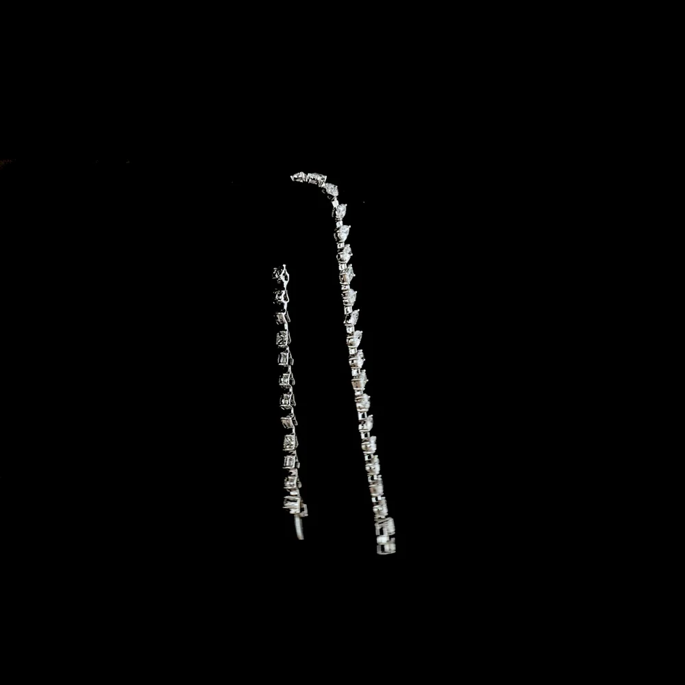 14K White Gold Mixed Shape Station Bracelet with 36 Lab Diamonds in Emerald, Oval, Pear, and Heart Cuts - 7.38 Carats Total Diamond Weight - Covaloro Fine Jewelry - Image 3