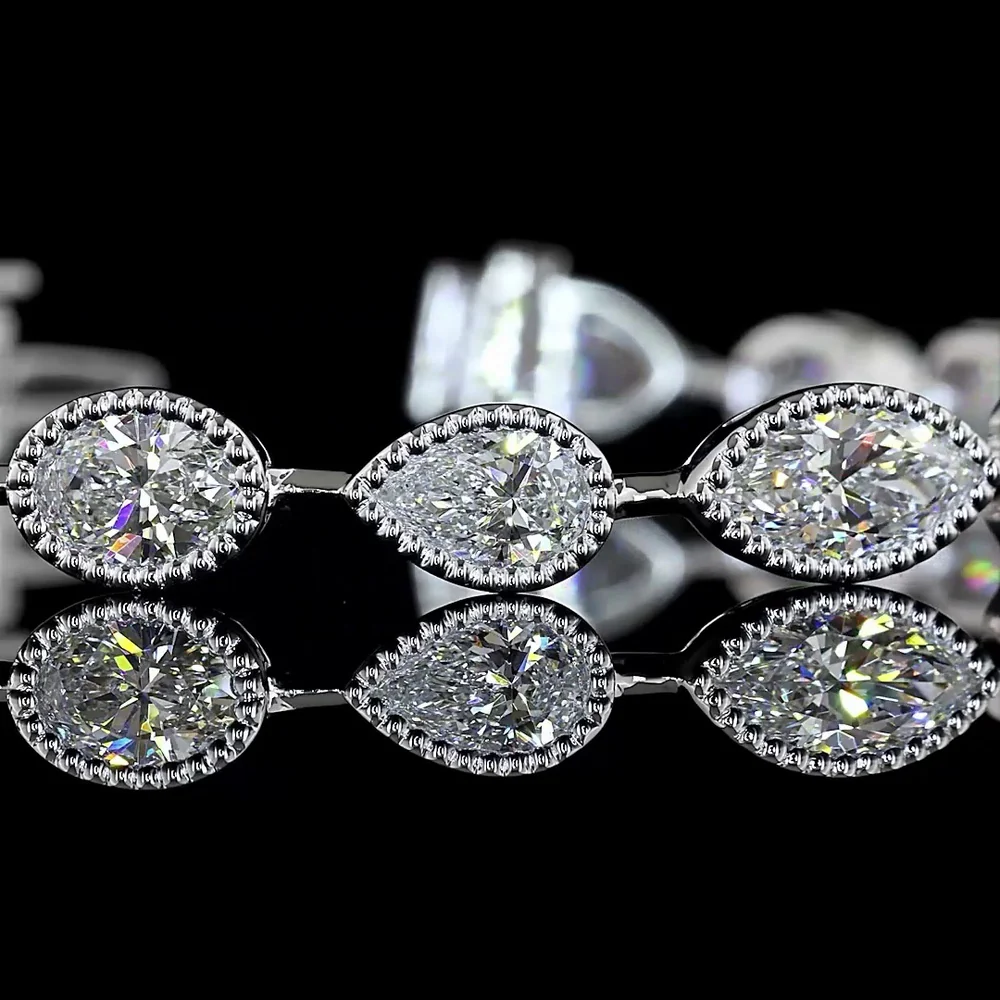 14K White Gold Mixed Shape Station Bracelet with Bezel Set Emerald, Marquise, Oval & Pear Lab Diamonds - 9.54 Carat Total Weight - Covaloro Fine Jewelry - Image 2