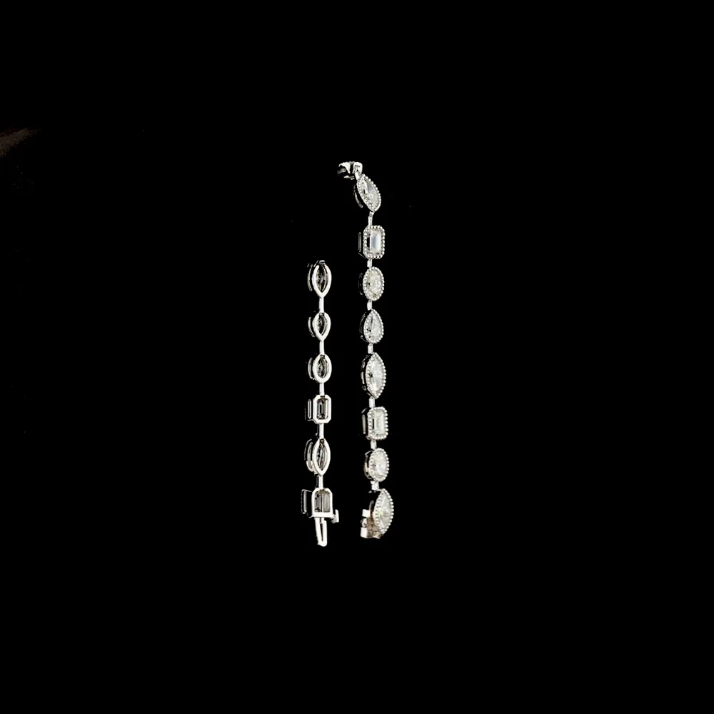 14K White Gold Mixed Shape Station Bracelet with Bezel Set Emerald, Marquise, Oval & Pear Lab Diamonds - 9.54 Carat Total Weight - Covaloro Fine Jewelry - Image 3