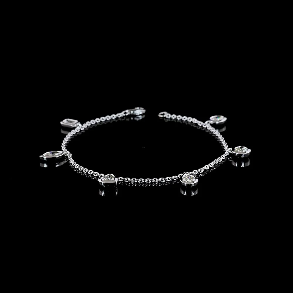 14K White Gold Mixed Shape Station Bracelet with Bezel-Set Lab Diamonds - 2.25 Carat Total Weight - Covaloro Fine Jewelry