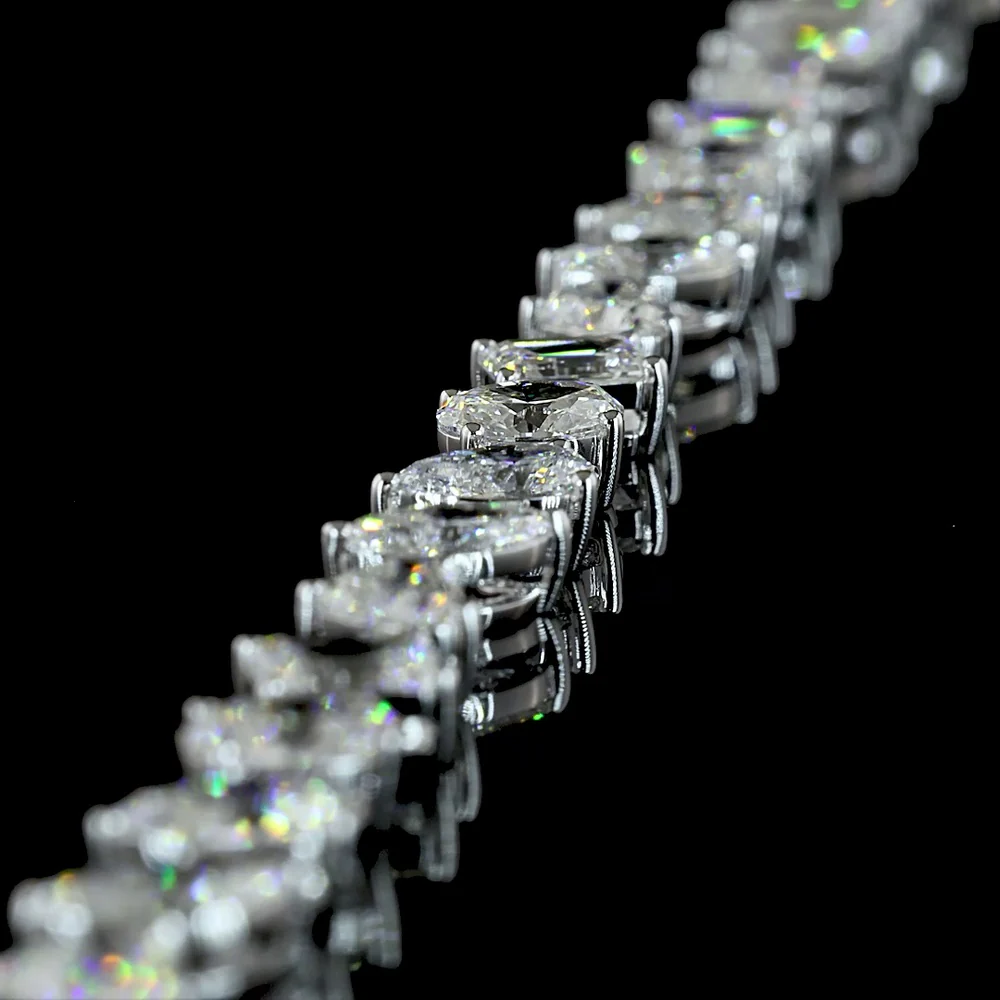 14K White Gold Mixed Shape Station Bracelet with Inclined Prong-Set Emerald, Oval, Pear, and Heart Lab Diamonds - 7.51 Carats Total Diamond Weight - Covaloro Fine Jewelry - Image 3