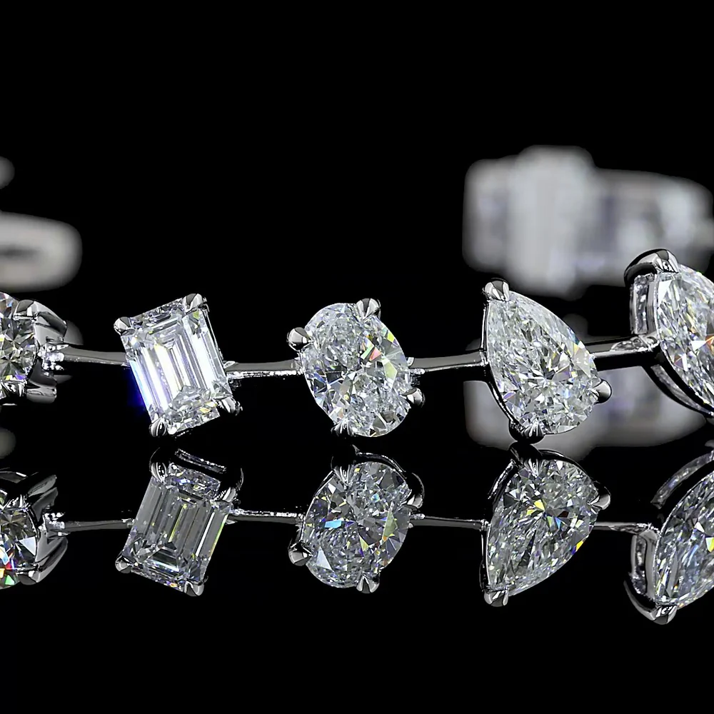 14K White Gold Mixed Shape Station Bracelet with Oval, Pear, Marquise, and Emerald Cut Lab Diamonds - 5.81 Carat Total Weight - Covaloro Fine Jewelry - Image 2
