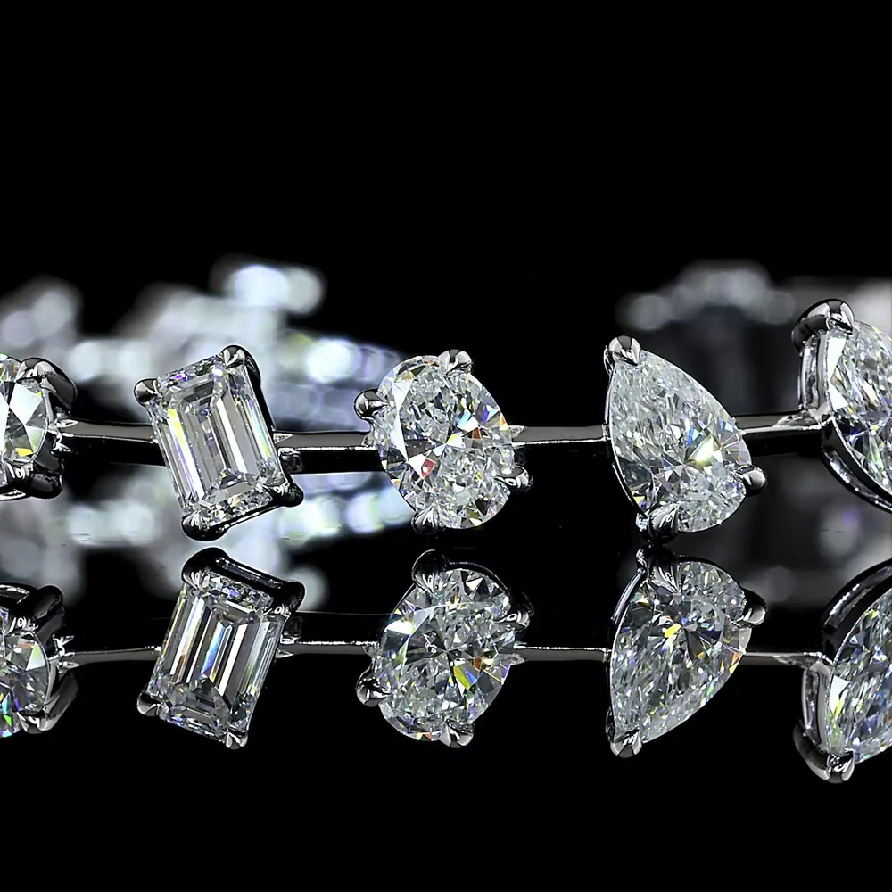 14K White Gold Mixed Shape Station Bracelet with Oval, Pear, Marquise, and Emerald Cut Lab Diamonds - 6.19 Carats Total Diamond Weight - Covaloro Fine Jewelry - Image 2