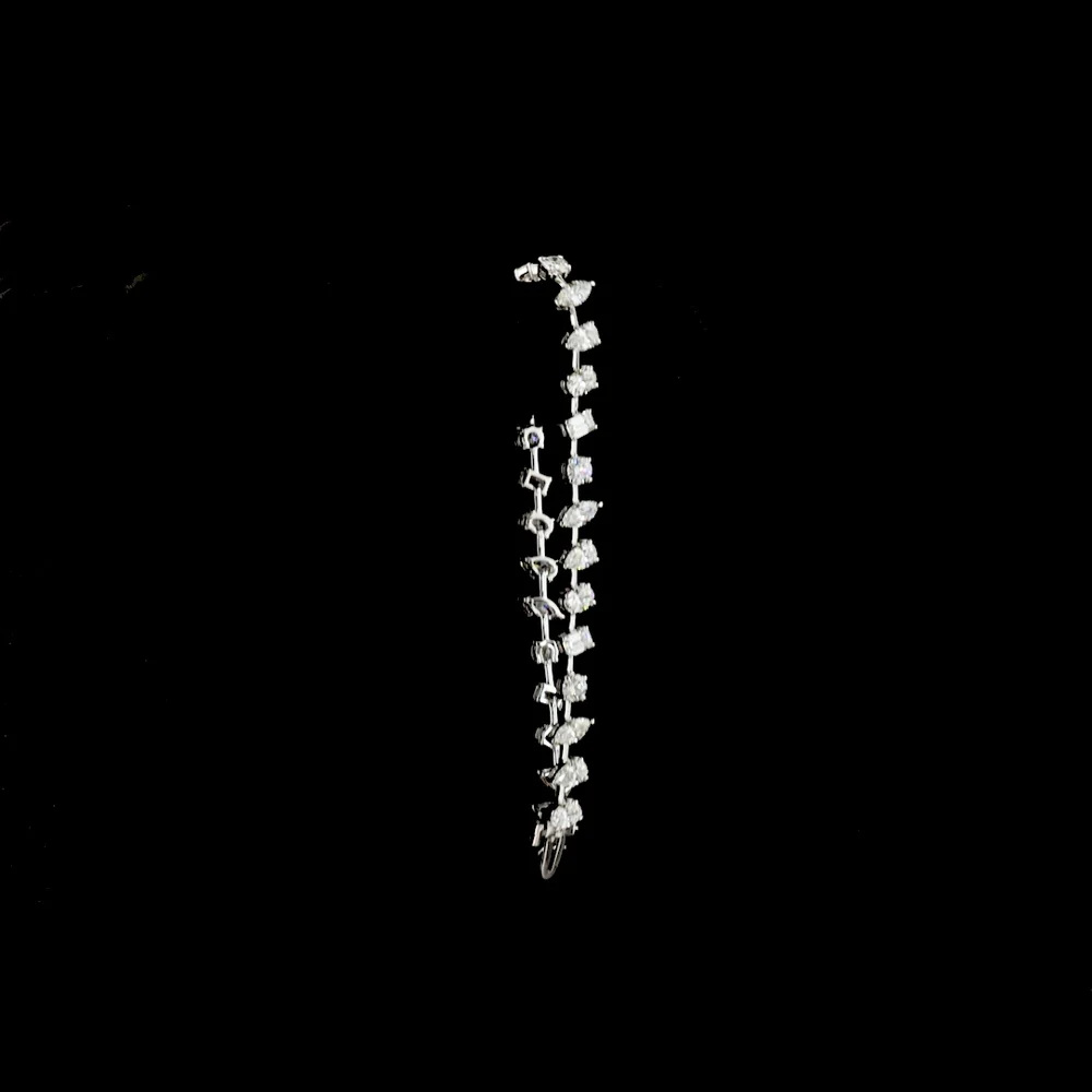 14K White Gold Mixed Shape Station Bracelet with Oval, Pear, Marquise, and Emerald Cut Lab Diamonds - 6.19 Carats Total Diamond Weight - Covaloro Fine Jewelry - Image 3