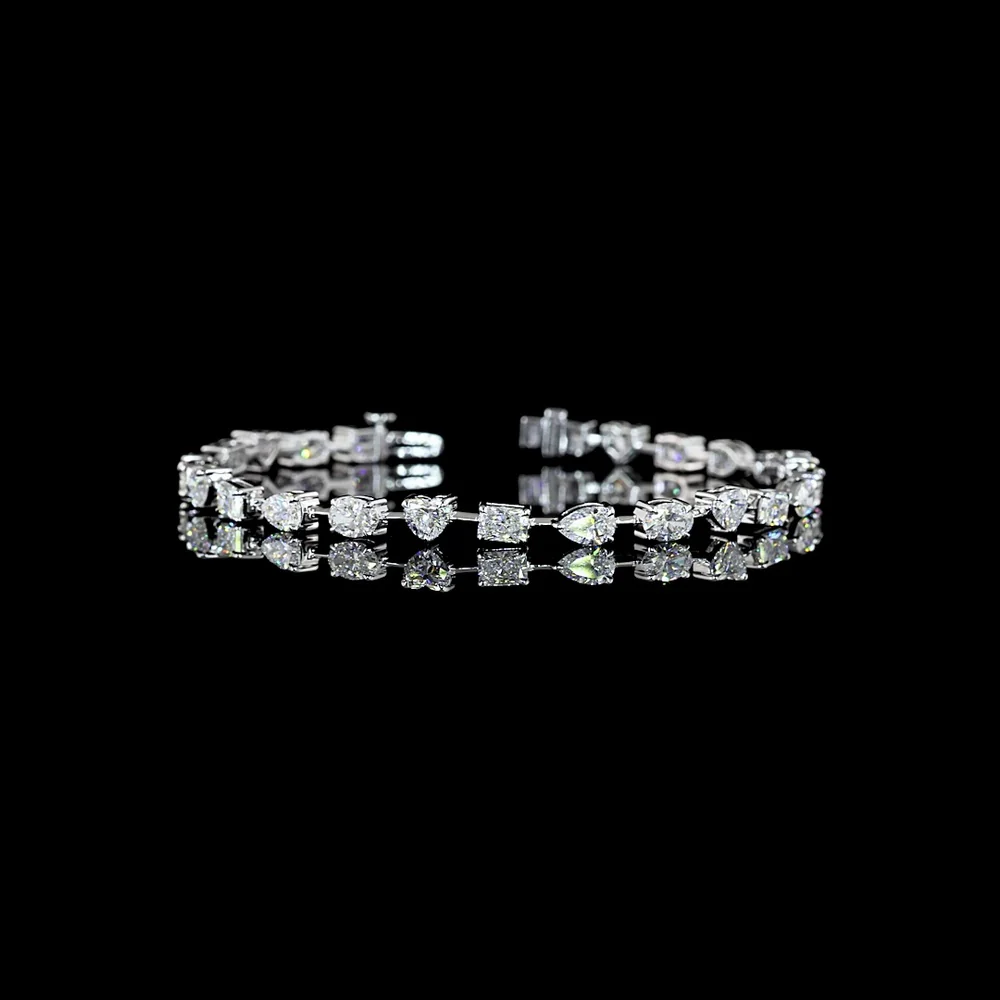 14K White Gold Mixed Shape Station Bracelet with Radiant, Oval, and Pear Lab Diamonds - 6.21 Carats Total Diamond Weight - Covaloro Fine Jewelry