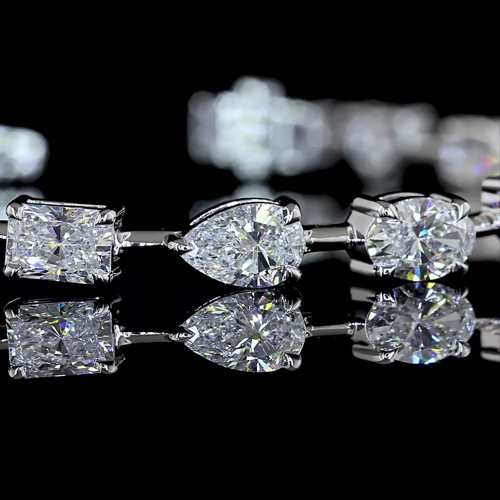 14K White Gold Mixed Shape Station Bracelet with Radiant, Oval, and Pear Lab Diamonds - 6.21 Carats Total Diamond Weight - Covaloro Fine Jewelry - Image 2