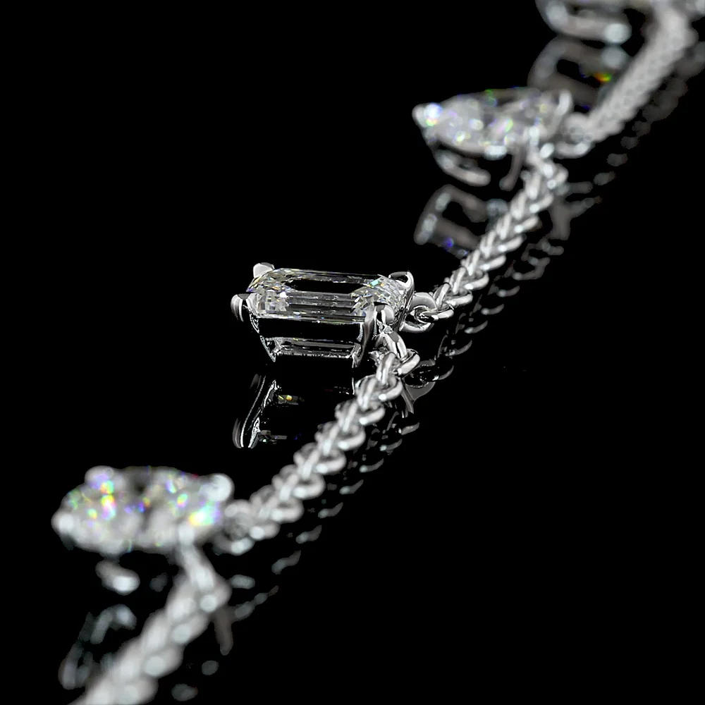 14K White Gold Mixed Shape Station Necklace with Emerald, Heart, and Round Lab Grown Diamonds - 2.6 Carat Total Diamond Weight - Covaloro Fine Jewelry - Image 3