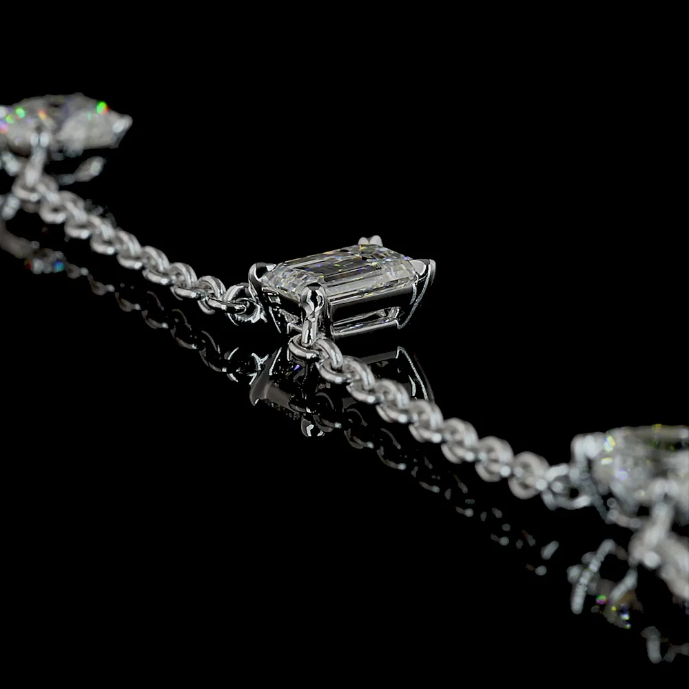 14K White Gold Mixed Shape Station Necklace with Emerald, Heart, and Round Lab Grown Diamonds - 2.6 Carat Total Diamond Weight - Covaloro Fine Jewelry - Image 4