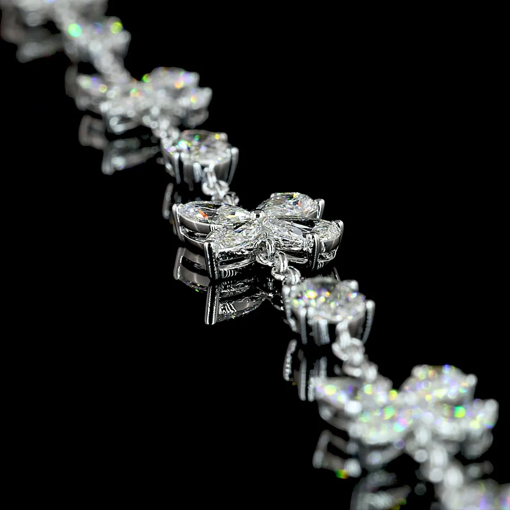 14K White Gold Mixed Shape Station Necklace with Oval and Pear Lab Diamonds - 5.13 Carat Total Weight - Covaloro Fine Jewelry - Image 3