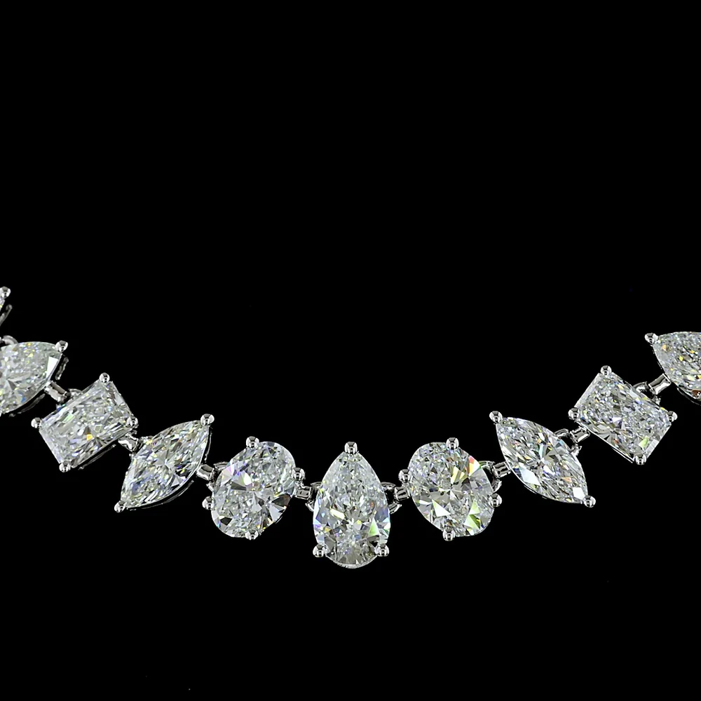 14K White Gold Mixed Shape Station Necklace with Pear, Oval & Radiant Lab Diamonds - 15.56 Carats Total Diamond Weight - Covaloro Fine Jewelry - Image 2