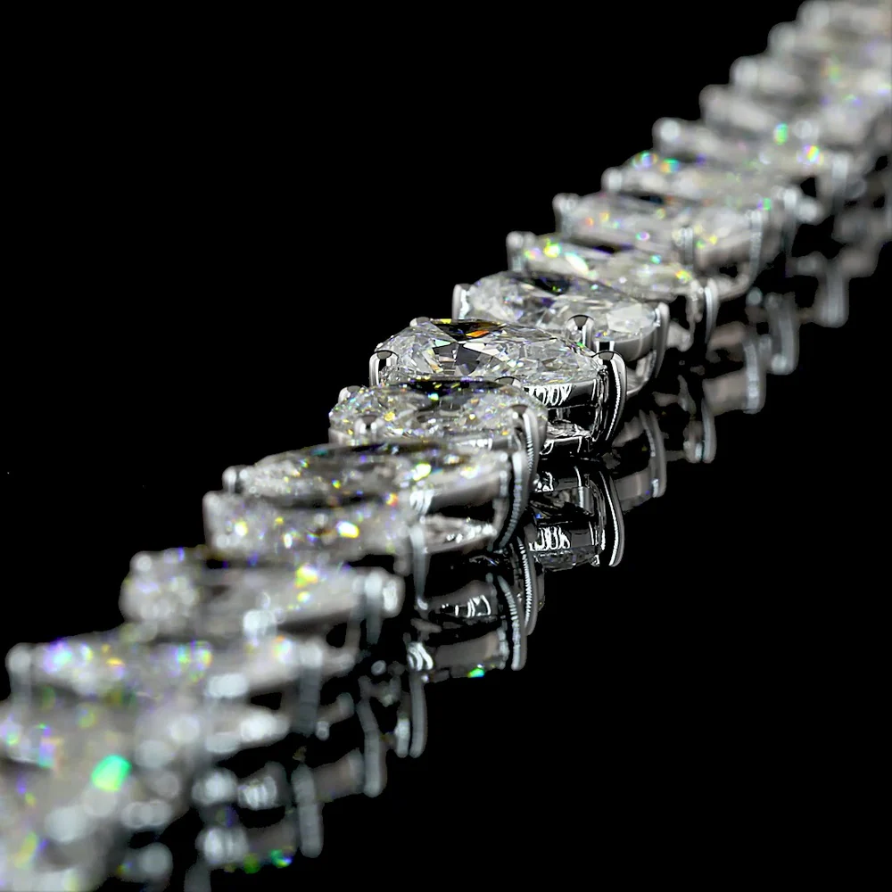 14K White Gold Mixed Shape Station Necklace with Pear, Oval & Radiant Lab Diamonds - 15.56 Carats Total Diamond Weight - Covaloro Fine Jewelry - Image 4