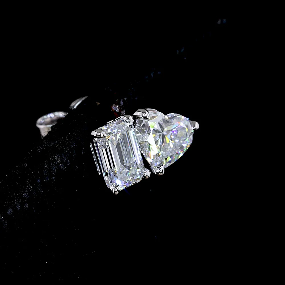 14K White Gold Mixed Shape Stud Earrings with Emerald Cut and Heart Shape Lab Diamonds - 1.54 Carats Total Diamond Weight - Covaloro Fine Jewelry - Image 4